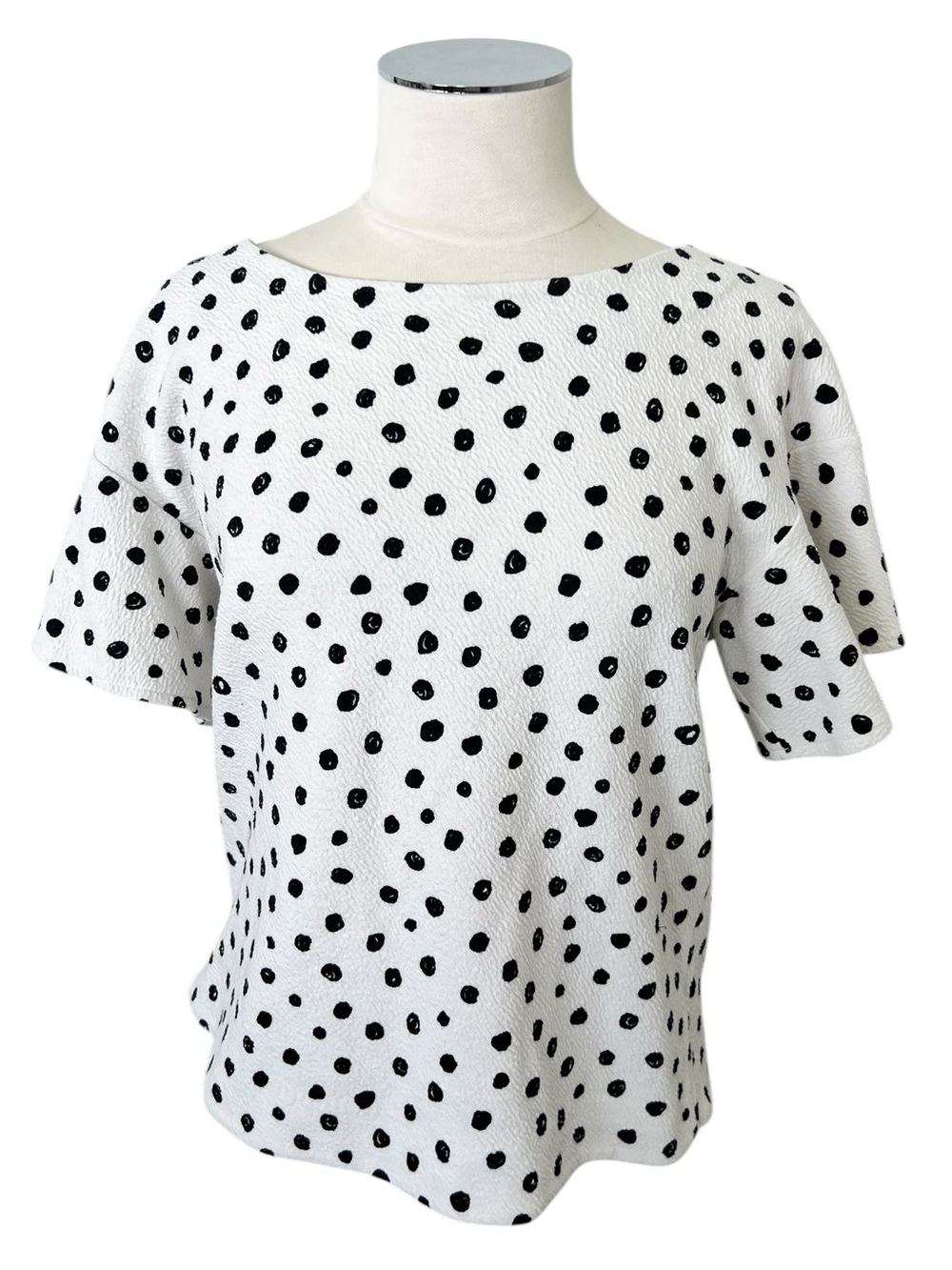Anthropologie Postmark Black and White Polka Dot Top Size M Short Sleeve